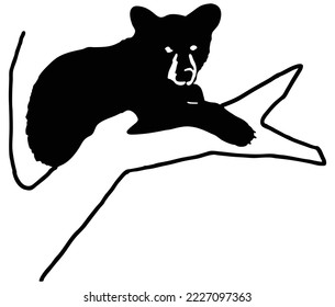 beer cub sitting on tree branch vector silhouette icon 