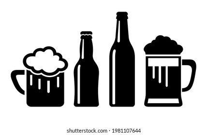 Beer cup and bottle vector symbol isolated on white background