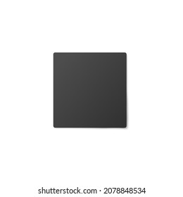 Beer cup coaster, black squared protection paper beermat top view. Blank mock up of mug holder for place advertisement. Vector 3d illustration isolated on a white background.