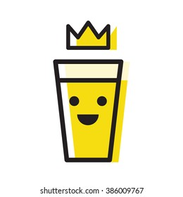 Beer cup with crown and smile. Smiling beer. King beer, king size icon flat vector on white background.