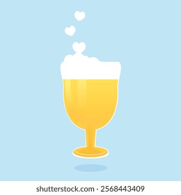 Beer cup with heart shape foam icon sign on blue background vector.