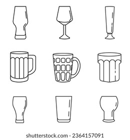 Beer cup outline icons set on white background.