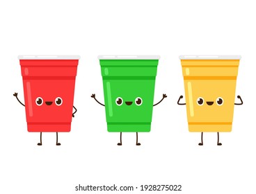 Beer cup vector. Beer cup character design. plastic cup cartoon.