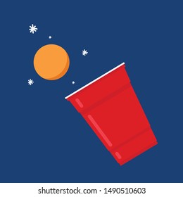 Beer cup vector. Beer pong poster design. wallpaper. copy space. ping pong ball vector.