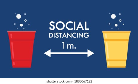 Beer cup vector. Red and yellow beer cup. symbol. wallpaper. free space for text. Social distancing.