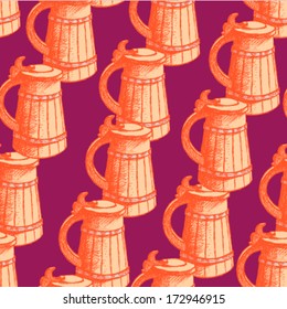 Beer cup, vector seamless pattern