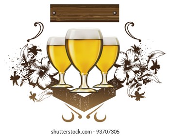 beer cups with wood banner and flowers