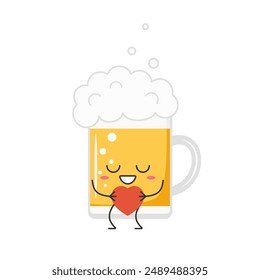 Beer cute character cartoon love sign heart favorite smiling face cheerful kawaii happy emotions icon vector illustration.