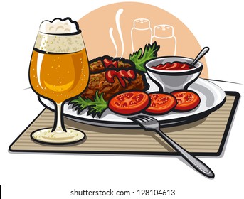 beer, cutlets and sauce