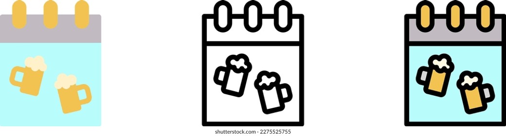Beer day, calendar vector icon in different styles. Line, color, filled outline