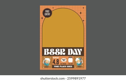 Beer Day Flyer. Happy beer day, National Beer Day, vector illustration, flyer, banner, social media post, poster, typography, icons, October 27th, Get Together, fun Life, friends, beers, benefits.