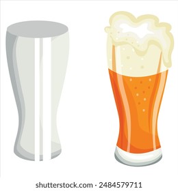 beer day icons, namely a clear glass of weizen and a glass of weizen filled with wheat beer, for designs, posters or banners