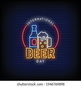 Beer Day Neon Signs Style Text Vector