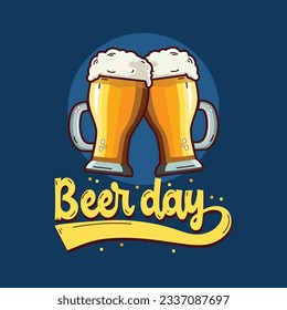 Beer day old style retro lettering template design with beer mu on blue background. Oktoberfest banner, template, poster, greeting card vector illustration to celebrate traditional holiday in Germany