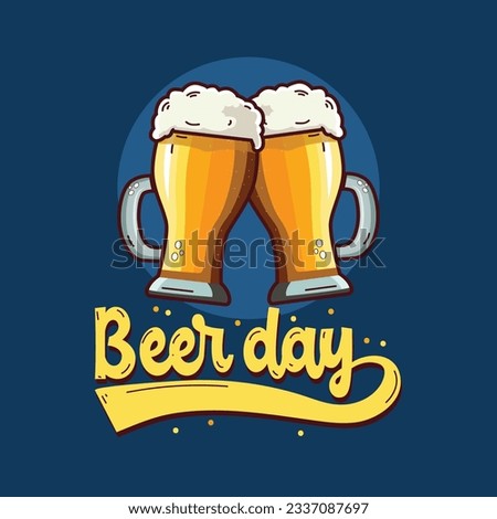 Beer day old style retro lettering template design with beer mu on blue background. Oktoberfest banner, template, poster, greeting card vector illustration to celebrate traditional holiday in Germany