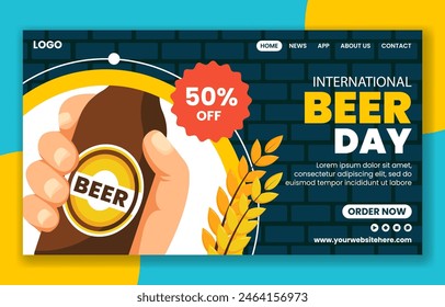 Beer Day Social Media Landing Page Cartoon Hand Drawn Templates Background Illustration