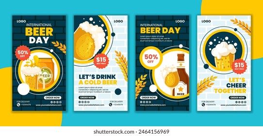 Beer Day Social Media Stories Flat Cartoon Hand Drawn Templates Background Illustration