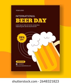 Beer Day Social Media Vertical Poster in Hand Drawn Flat Style for International Beer Celebration