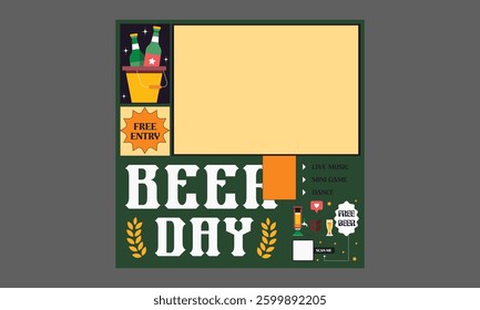 Beer day Socials Media. Happy beer day, National Beer Day, vector illustration, flyer, banner, social media post, poster, typography, icons, October 27th, Get Together, fun Life, friends, beers, benef
