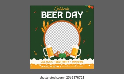 Beer Day Socials Media. Vector illustration poster, banner, greeting card, flyer.
