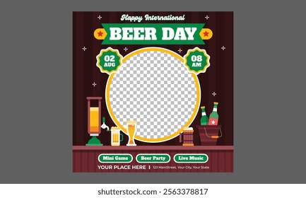 Beer Day Socials Media. Vector illustration poster, banner, greeting card, flyer.