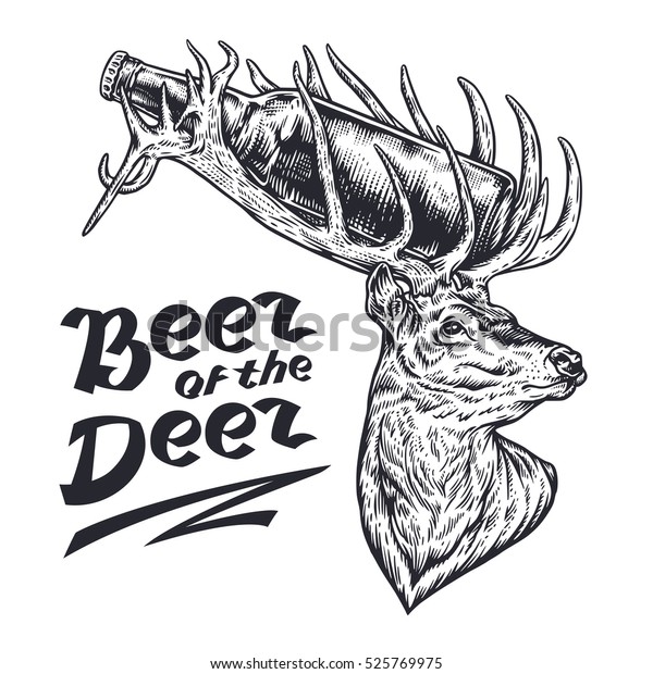 Beer Deer Ink Draw Engraving Vector Stock Vector (Royalty Free) 525769975