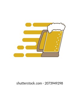 Beer delivery icon with beer stein and speed symbol. Overflowing beer mug. Isolated vector illustration and clipart on white background.