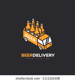 Beer delivery logo design template. Vector illustration.