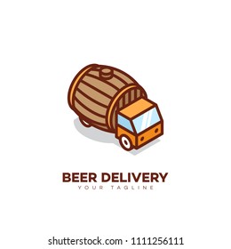 Beer delivery logo design template with a barrel. Vector illustration.