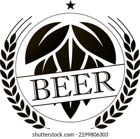 Beer design hop cone and ears of wheat