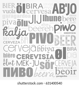 BEER in different languages of the world (english, french, german, etc) Word Cloud collage, multilingual background