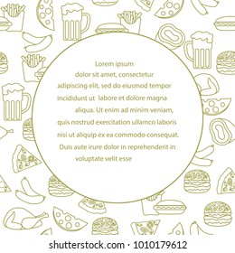 Beer, different types of food and fast food. Design for banner and print.