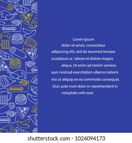 Beer, different types of food and fast food. Design for banner and print.