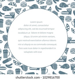 Beer, different types of food and fast food. Design for banner and print.
