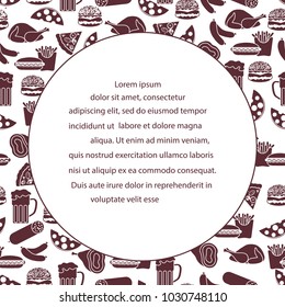Beer, different types of food and fast food. Design for banner and print.