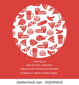 Beer, different types of food and fast food. Design for banner and print.