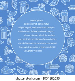 Beer, different types of food and fast food. Design for banner and print.