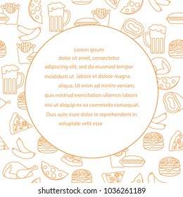 Beer, different types of food and fast food. Design for banner and print.