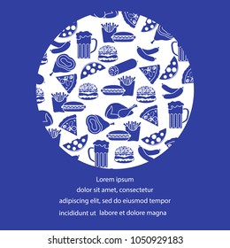 Beer, different types of food and fast food. Design for banner and print.