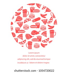 Beer, different types of food and fast food. Design for banner and print.
