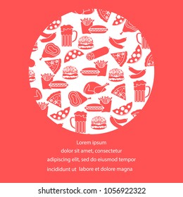 Beer, different types of food and fast food. Design for banner and print.