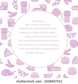 Beer, different types of food and fast food. Design for banner and print.