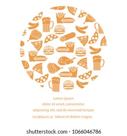 Beer, different types of food and fast food. Design for banner and print.