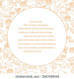 Beer, different types of food and fast food. Design for banner and print.