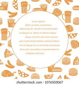 Beer, different types of food and fast food. Design for banner and print.