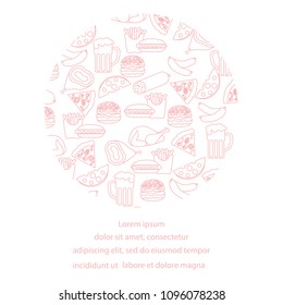 Beer, different types of food and fast food. Design for banner and print.