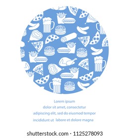 Beer, different types of food and fast food. Design for banner and print.