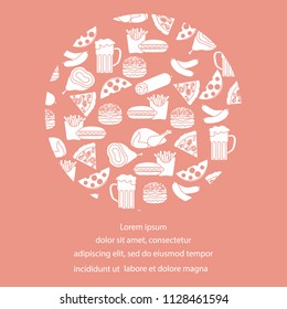 Beer, different types of food and fast food. Design for banner and print.