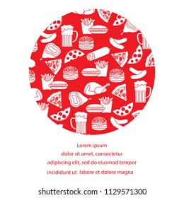 Beer, different types of food and fast food. Design for banner and print.