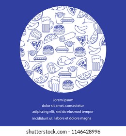 Beer, different types of food and fast food. Design for banner and print.